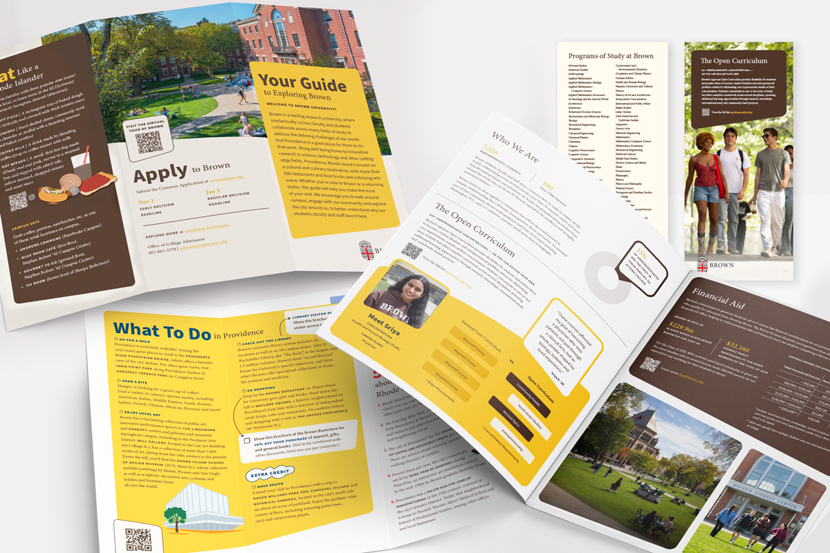 Multiple print materials, including cards, brochures and reports.