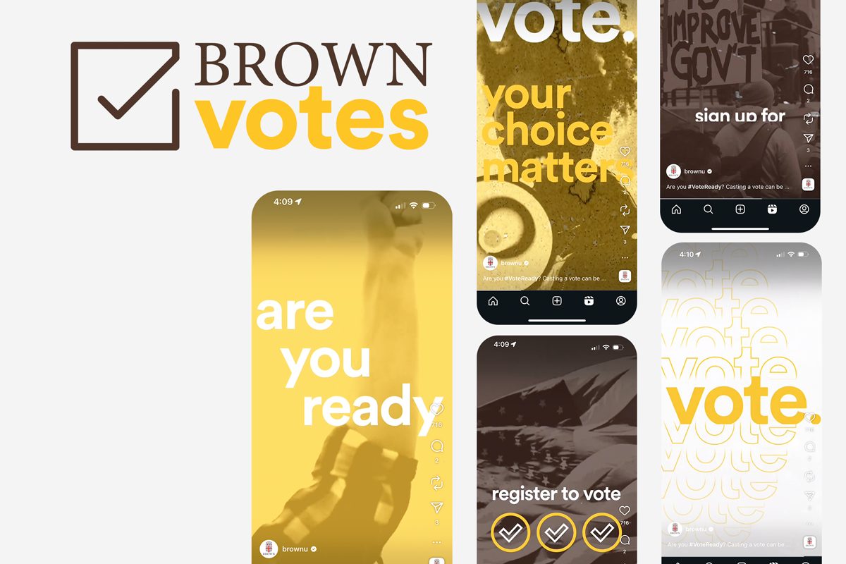 Various screen designs from the Brown Votes campaign.