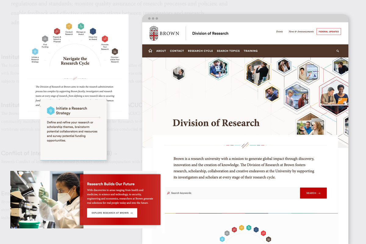 Examples of copy created for various pages on the Division of Research website.