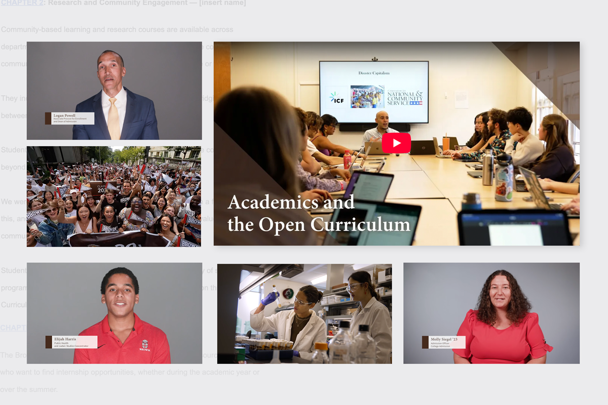 Shots from the video on Brown's academics and the Open Curriculum.